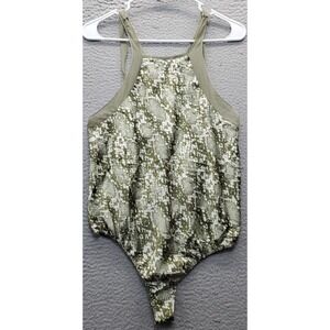 Free People Olive Green Printed Bodysuit